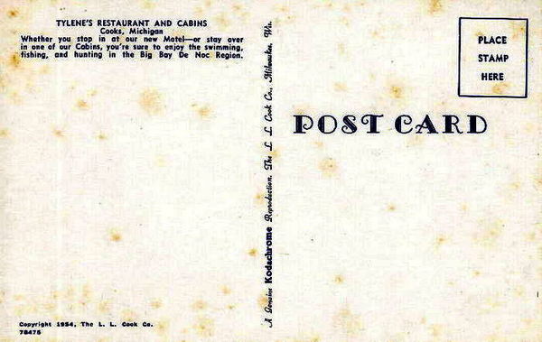 Tyelenes Restaurant and Cabins - Old Postcard And Promos (newer photo)